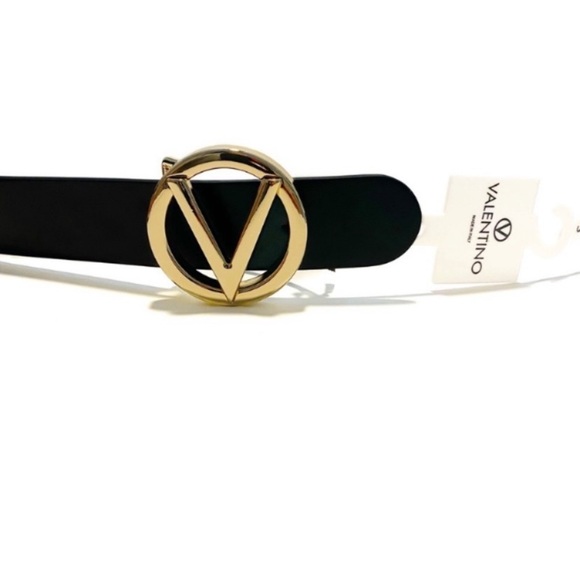 VALENTINO Giusy V-Logo Black Gold Buckle Leather
Belt NWT - Picture 3 of 9